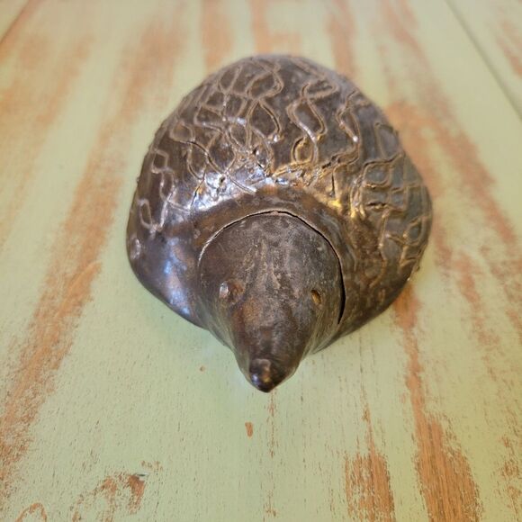 Vintage Handmade Studio Pottery Metallic Bronzed Glazed Hedgehog Mole Figurine - Picture 16 of 16